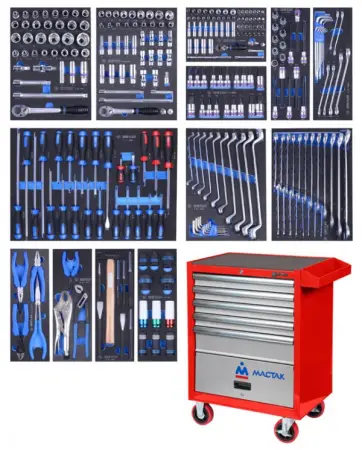 Инструментальная тележка Мастак 522-05581R и набор инструментов, 286 предметов King Tony 934-010MMR