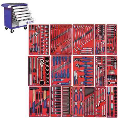Инструментальная тележка синяя и набор инструментов, 323 предмета Мастак 52-323B