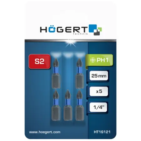 Биты ударные PH1, 25 мм, 5 шт, HOEGERT HT1S121