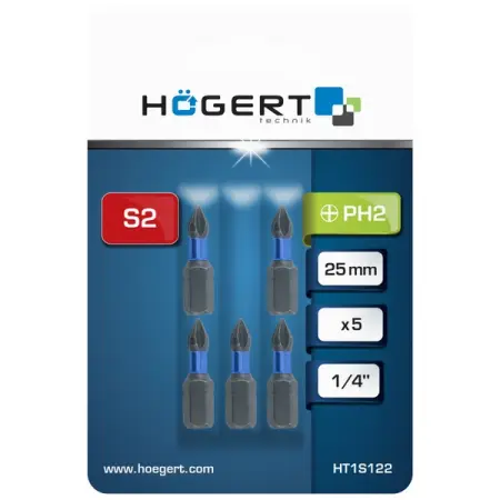 Биты ударные PH2, 25 мм, 5 шт, HOEGERT HT1S122