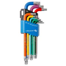 Набор Г-образных удлиненных ключей TORX с цветной маркировкой, Т10-Т50, 9 шт, HOEGERT HT1W817