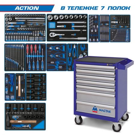 KING TONY 934-327AMB Набор инструментов “ACTION” в синей тележке, 327 предметов